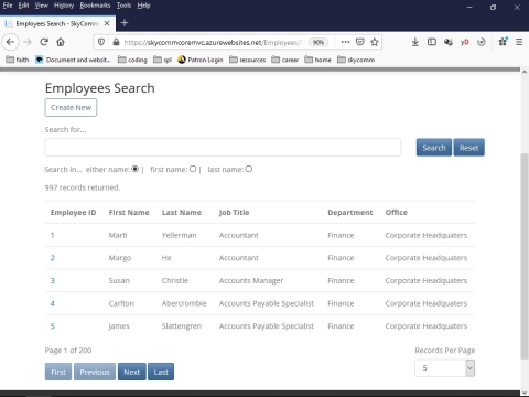 Employees Search Page Image